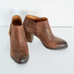 Distressed brown ankle booties